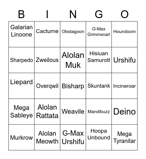 Rahen round 2 [Dark Types] Bingo Card