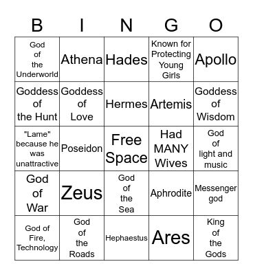 Greek Mythology Bingo Card