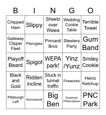 Pittsburgh Bingo n'at Bingo Card