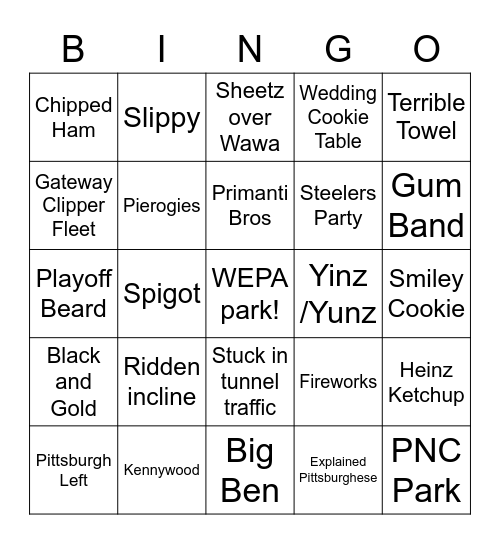Pittsburgh Bingo n'at Bingo Card