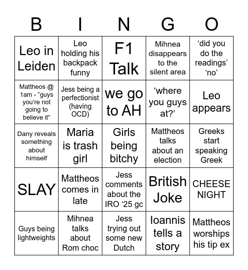 IRO Nerds Bingo Card