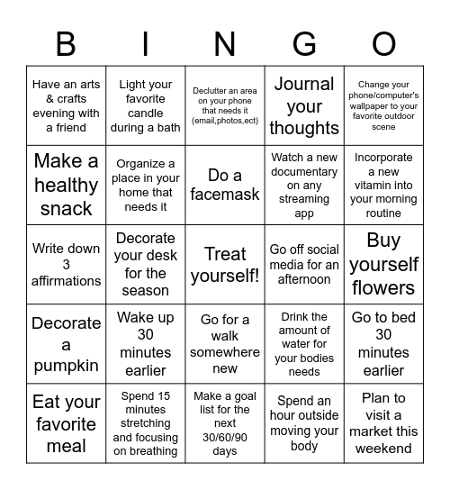 Week 3 Bingo Board!! Bingo Card