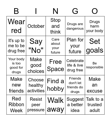 Red Ribbon Week BINGO Card