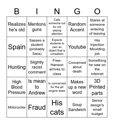 Design 1 Bingo Card