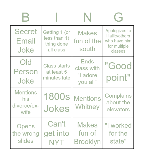 Class 420 Bingo Card