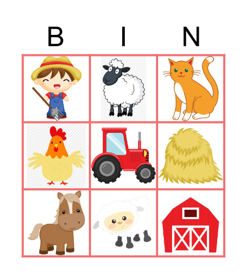 farm animals Bingo Card