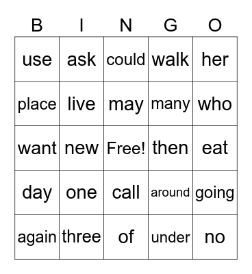 Block 2 - 1st Bingo Card