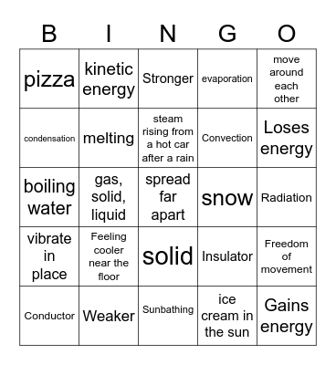 States of Matter Bingo Card