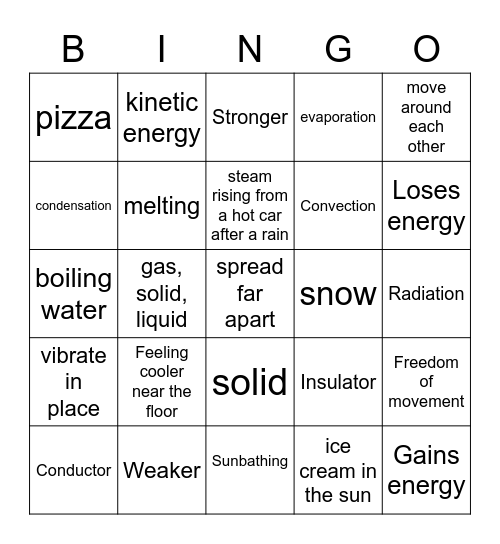 States of Matter Bingo Card