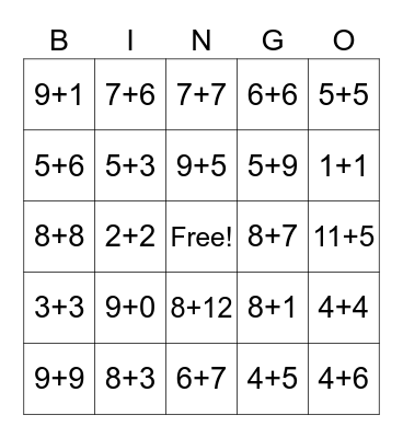 Math Facts Bingo Card