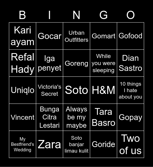 ELSA'S Bingo Card