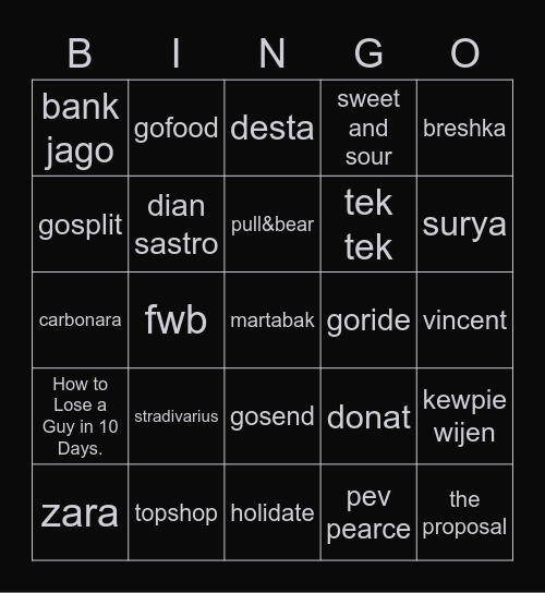 rox' Bingo Card