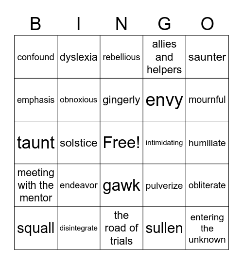Chapters 1-8 Vocabulary Bingo Card