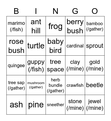 Nature Day Bingo Card
