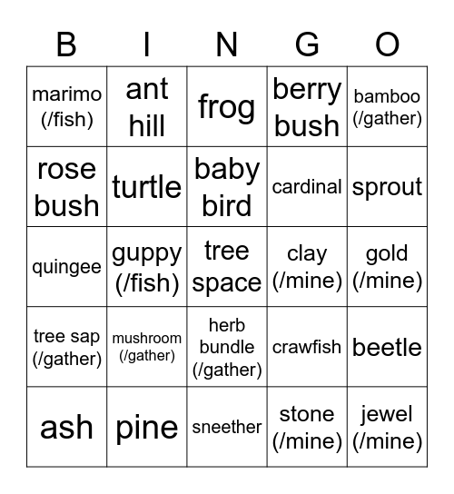 Nature Day Bingo Card