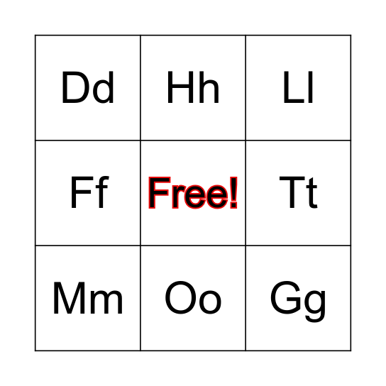 ABC Sight Word Bingo Card