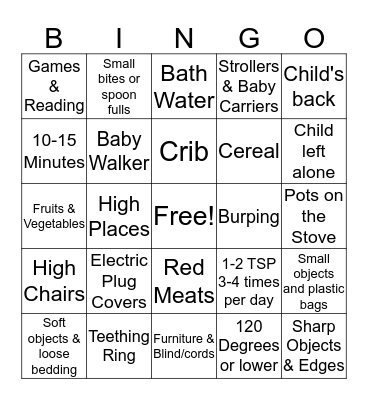 Baby Development Bingo Card