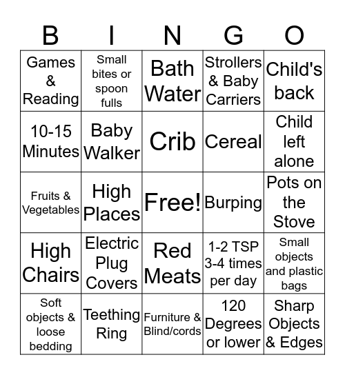 Baby Development Bingo Card