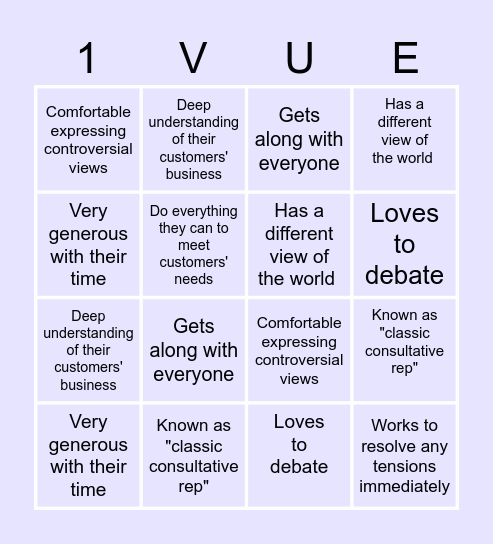 Relationship Builder Bingo Card