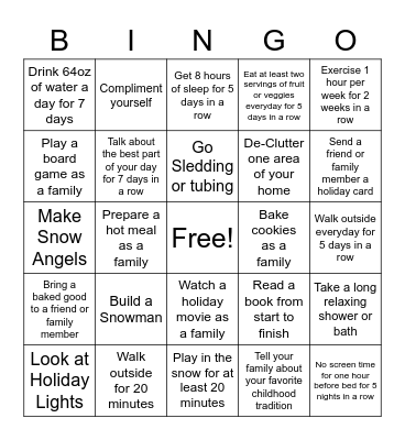 Winter Wellness Bingo Card