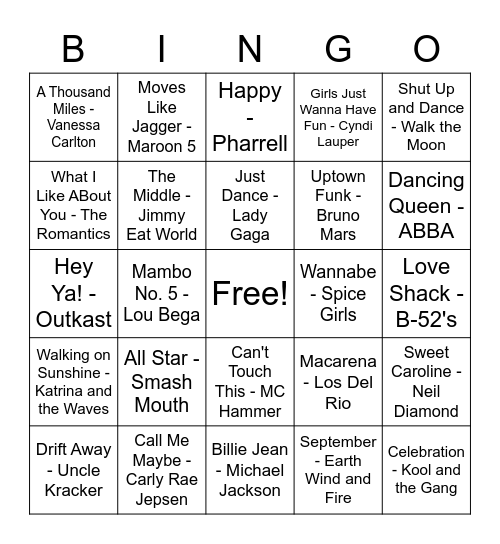 Music Bingo Card