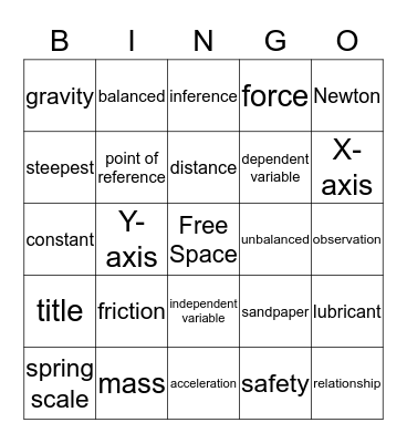 Forces and Motion Bingo Card