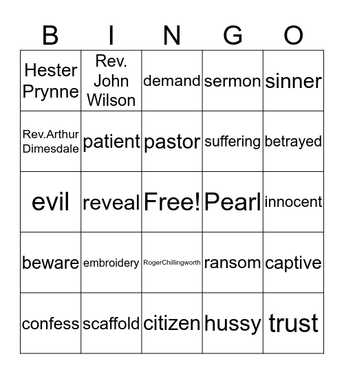 The Scarlet Letter Bingo Card