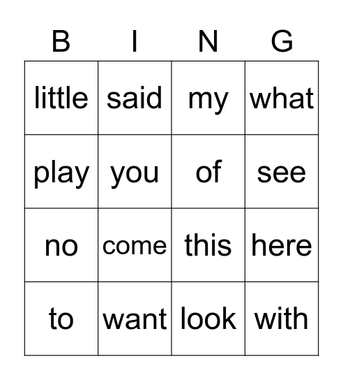 Unit 1 - 2 Sight Words Bingo Card