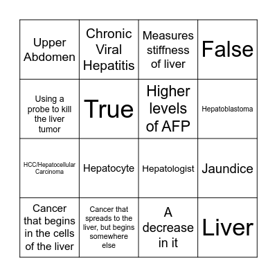 Liver Cancer Bingo Card