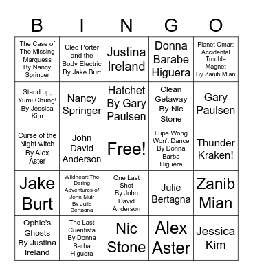 Book Bowl 2022 Bingo Card