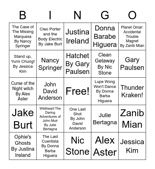 Book Bowl 2022 Bingo Card