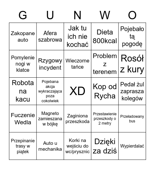 Trasowe bingo Card