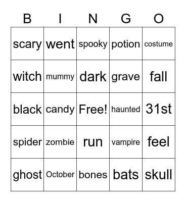 halloween Bingo Card