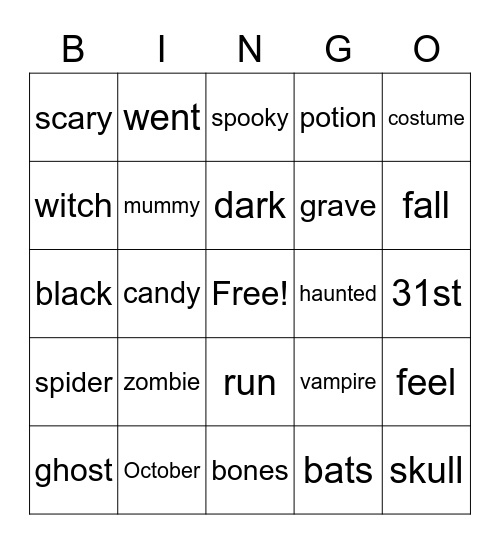 halloween Bingo Card