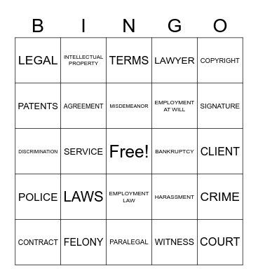 BUSINESS LAW Bingo Card