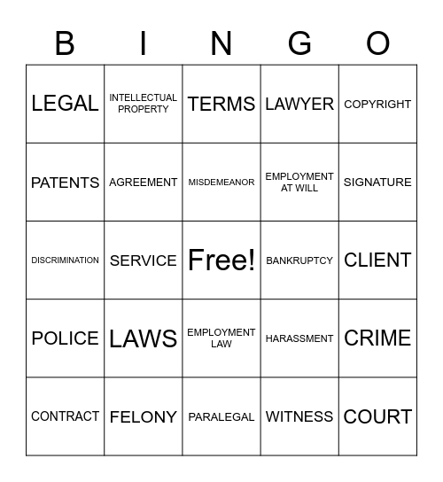 BUSINESS LAW Bingo Card