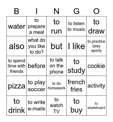 U1L1 Vocabulary Bingo Card