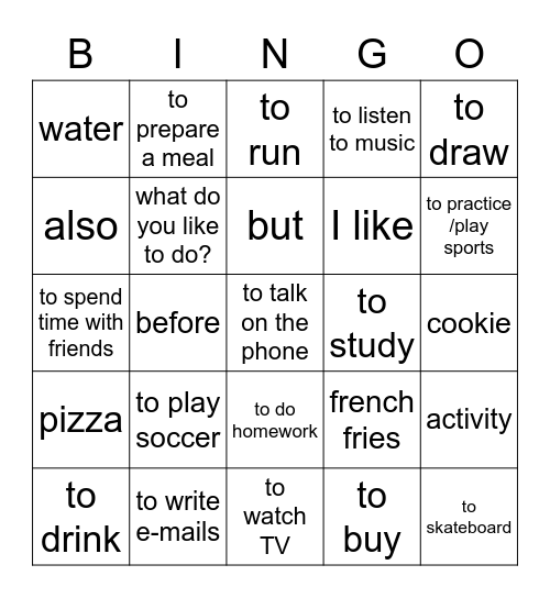 U1L1 Vocabulary Bingo Card
