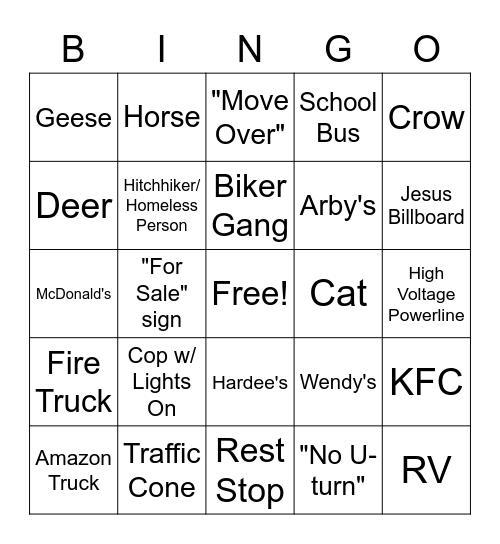 Alabama to Texas Bingo Card
