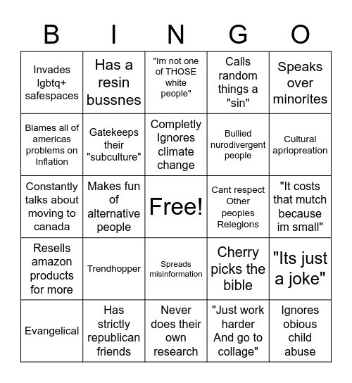 Performative activism Bingo Card