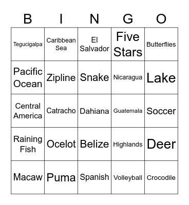 Honduras Bingo Card