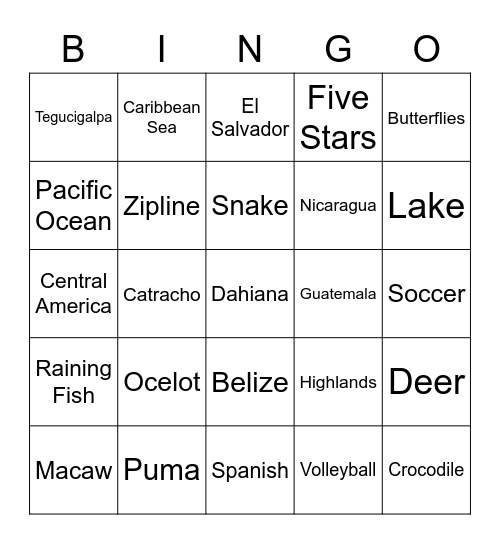 Honduras Bingo Card