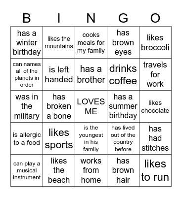 "My Dad" BINGO Card
