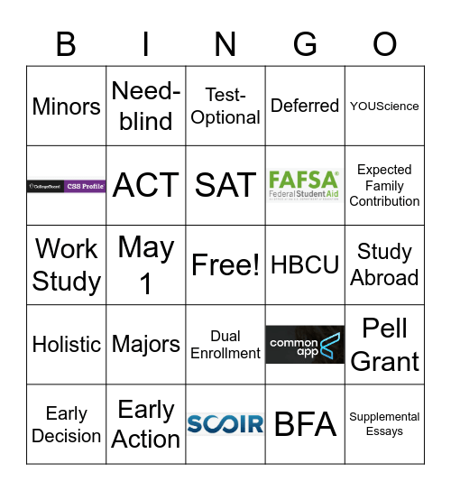 College Admissions Bingo Card