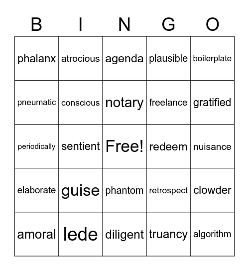 Vocabulary Bingo! Bingo Card