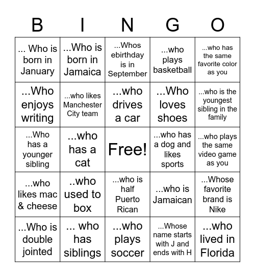 Engineering Class! Find someone... Bingo Card