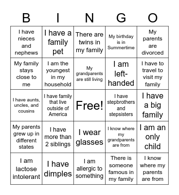 FAMILY BINGO Card