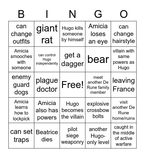 A Plague Tale: Requiem Bingo Card