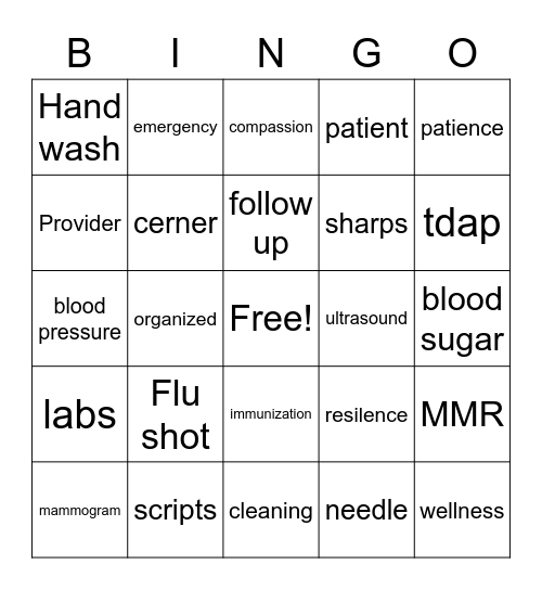 Medical Assistant Bingo Card
