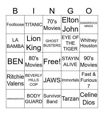 70's, 80's, 90's Movies Bingo Card